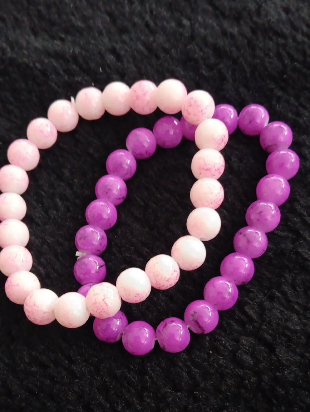 Pink and Purple Beaded Stretch Bracelet Set - Women Jewelry